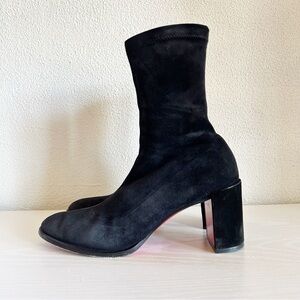 Christian Louboutin Stretchadoxa Black Suede Ankle Boots Block Heels Size EU 39